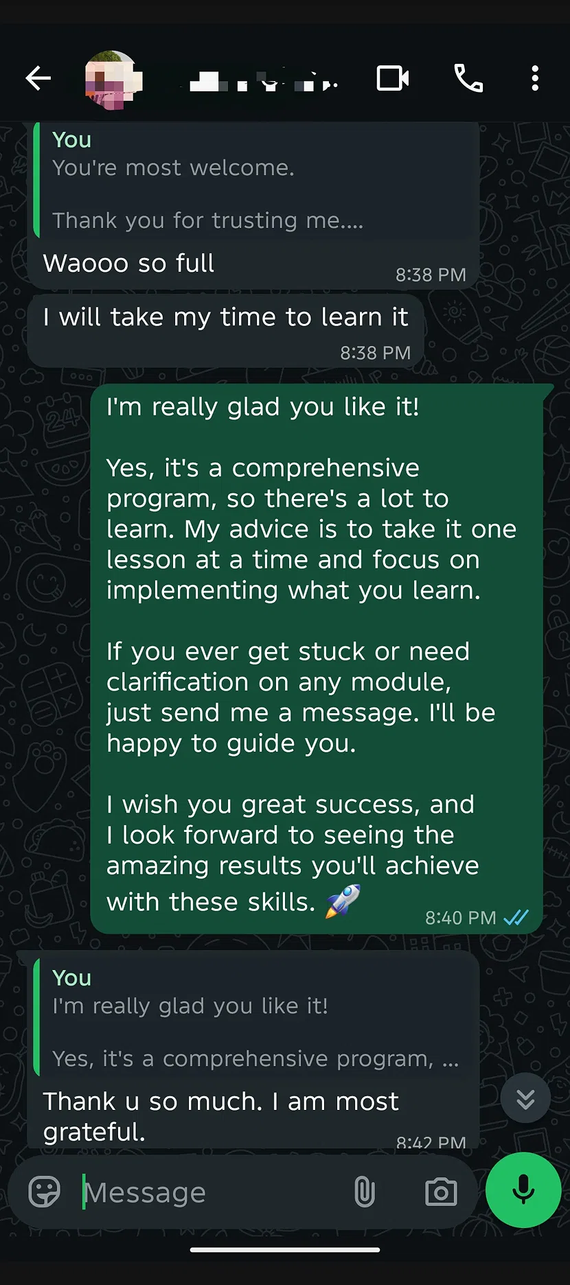 Student testimonial 4 - Grateful Student